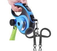 Dual Retractable Dog Leash for 2 Large Dogs (Up to 110 Lbs Each) - Double Headed 16 ft Extendable Pet Leash with Poop Bags and LED Light, One Button Break & Lock, 360 Tangle-Free (Blue, Large)