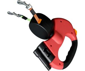 Dual Retractable Dog Leash for Small Dogs- Walking Belt for Running Hiking Training with 360 Tangle-Free,Double Leash with Reflective Nylon Ribbon for Pomeranian,Teddy (Red)