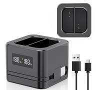 Dual Ring Battery charger/Charging Station with LED Display,Compatible with Ring Video Doorbell 2/3/4/3Plus/Spotlight Cam/Peephole/Solar Floodlight Cam,Type-C Input,Multiple Charging Options (black)