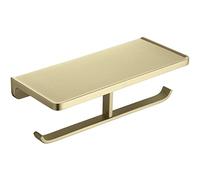 Dual Roll Toilet Paper Holder with Phone Shelf, Solid Metal Bathroom Accessory Tissue Dispenser Storage Wall Mounted, Spot Resist, Brushed Gold