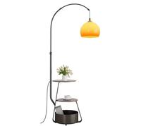 Dual Round Table Floor Lamp with Shelf - Elegant Multifunctional Standing Light withge Glass Shade
