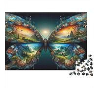 Dual Scenery Butterfly 1000 Piece Jigsaw Puzzle Butterfly Wing Landscape Recycled Cardboard for Puzzle Collectors Mindfulness & Relaxation 70x50cm/1000pcs