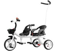 Dual seat Tandem Tricycle for 2-5 Years Old, hildren Stroller Tricycle with Parent Handle, with Adjustable Seat and Training Wheels Baby Walker,Double Brakes on Rear Wheels