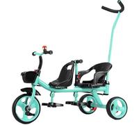 Dual seat Tandem Tricycle for 2-5 Years Old, hildren Stroller Tricycle with Parent Handle, with Adjustable Seat and Training Wheels Baby Walker,Double Brakes on Rear Wheels