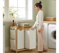 Dual Section Laundry Center Divided Hamper Extra Storage SONGMICS Cream One Size