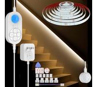 Dual Sensor Stair Lights Indoor, Plug-in Motion Activated Step Light Strip Indoor with Double Motion Sensor, Dimmer, Delay Timer for Stairway, Double Bed, Corridor, Warm White 3000K, 16.4FT, 150 LEDs