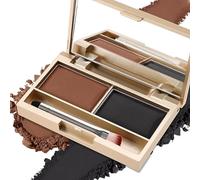 Dual-Shade Eyebrow Powder Palette in Brown and Black - Compact with Mirror and Brush for Defining, Filling, and Perfecting Brows for Natural or Bold Daily Makeup Looks and Easy Travel Use