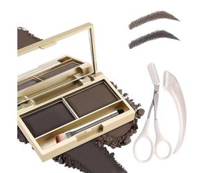Dual-Shade Eyebrow Powder Palette With Mirror & Brush - Professional Brow Defining Kit With Spoolie Applicator, Grooming Scissors And Shaper For Natural-Looking Dark Brown & Tan Brows