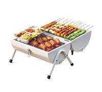 Dual-Side Portable Charcoal Grill with Folding Legs Multi-Function Outdoor | 16.5in Tabletop Barbecue Smoker, 2 Independent Cooking Zones, Camping, Tailgating, Picnic and Outdoor Cookout(White)