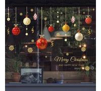 Dual-Sided Christmas Ball Decals PVC Safe Dual-Sided Christmas | Removable PVC material, dual-sided pattern, 2pcs set, 45x30cm each, expands to 100x70cm
