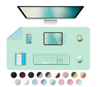 Dual Sided Desk Mat, Waterproof Desk Pad Table Protector, Easy Clean Laptop Mat Large Mouse Pad Leather Writing Mat with Suede for Office/Home/Decor -90cmx 43cm, Lake Green+Blue