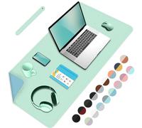 Dual Sided Desk Mat, Waterproof Desk Pad Table Protector, Easy Clean Laptop Mat Large Mouse Pad Leather Writing Mat with Suede for Office/Home/Decor -80cmx 40cm, Lake Green+Blue