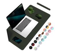 Dual Sided Desk Mat, Waterproof Desk Pad Table Protector, Easy Clean Laptop Mat Large Mouse Pad Leather Writing Mat with Suede for Office/Home/Decor -60cmx 35cm, Dark Green+Black