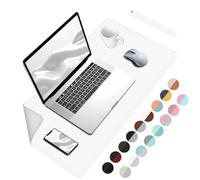 Dual-Sided Desk Pad, Waterproof PU Leather Blotter, Large Mouse Mat, Easy Clean Table Protector, Laptop Desk Writing Mat - White+Slivery, 60 x 35 cm
