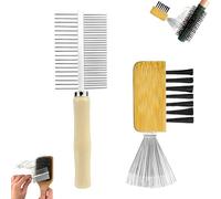 Dual-Sided Hair Brush Cleaning Tool, Mini Remover Hair Brush Cleaner with Bamboo HandleIdeal for Removing Hair and Dirt from Hog Bristle, Board, Knot Removal and Styling Brushes