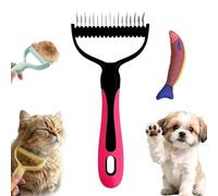 Dual-Sided Pet Grooming Rake, Deshedding Dog Brush & Cat Dematting Comb, Undercoat Rake for Dogs Shedding, Alternative Grooming Tool, Reduce Flying Hair (Rose Red, Large (17 Teeth))