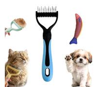 Dual-Sided Pet Grooming Rake, Deshedding Dog Brush & Cat Dematting Comb, Undercoat Rake for Dogs Shedding, Alternative Grooming Tool, Reduce Flying Hair (Blue, Small (11 Teeth))