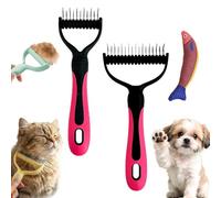 Dual-Sided Pet Grooming Rake, Deshedding Dog Brush & Cat Dematting Comb, Undercoat Rake for Dogs Shedding, Alternative Grooming Tool, Reduce Flying Hair (Rose Red, Small + Large (2PCS))
