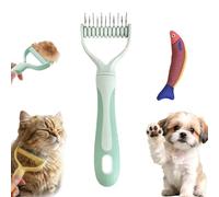 Dual-Sided Pet Grooming Rake, Deshedding Dog Brush & Cat Dematting Comb, Undercoat Rake for Dogs Shedding, Alternative Grooming Tool, Reduce Flying Hair (Green, Small (11 Teeth))