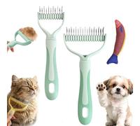 Dual-Sided Pet Grooming Rake, Deshedding Dog Brush & Cat Dematting Comb, Undercoat Rake for Dogs Shedding, Alternative Grooming Tool, Reduce Flying Hair (Green, Small + Large (2PCS))
