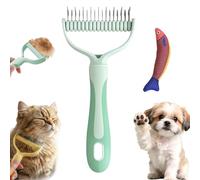 Dual-Sided Pet Grooming Rake, Deshedding Dog Brush & Cat Dematting Comb, Undercoat Rake for Dogs Shedding, Alternative Grooming Tool, Reduce Flying Hair (Green, Large (17 Teeth))