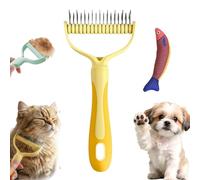 Dual-Sided Pet Grooming Rake, Deshedding Dog Brush & Cat Dematting Comb, Undercoat Rake for Dogs Shedding, Alternative Grooming Tool, Reduce Flying Hair (Yellow, Large (17 Teeth))