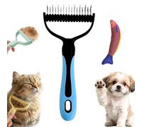 Dual-Sided Pet Grooming Rake, Deshedding Dog Brush & Cat Dematting Comb, Undercoat Rake for Dogs Shedding, Alternative Grooming Tool, Reduce Flying Hair (Blue, Large (17 Teeth))