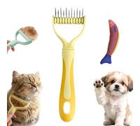 Dual-Sided Pet Grooming Rake, Deshedding Dog Brush & Cat Dematting Comb, Undercoat Rake for Dogs Shedding, Alternative Grooming Tool, Reduce Flying Hair (Yellow, Small (11 Teeth))