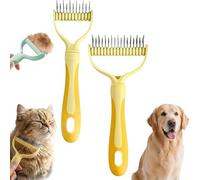 Dual-Sided Pet Grooming Rake, Skin-Safe Teeth Double-Sided Pet grooming brush deshedding, Durable Professional Deshedding Tool for Dogs and Cats with Ergonomic Non-slip Handle (yellow-small+large)