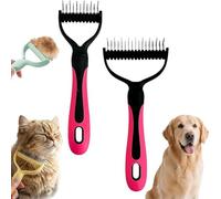 Dual-Sided Pet Grooming Rake, Skin-Safe Teeth Double-Sided Pet grooming brush deshedding, Durable Professional Deshedding Tool for Dogs and Cats with Ergonomic Non-slip Handle (pink-small+large)