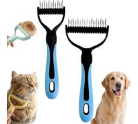 Dual-Sided Pet Grooming Rake, Skin-Safe Teeth Double-Sided Pet grooming brush deshedding, Durable Professional Deshedding Tool for Dogs and Cats with Ergonomic Non-slip Handle (blue-small+large)