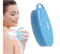 Dual-Sided Silicone Body Scrubber & Massager, Gentle Exfoliating Shower Brush for Smooth Skin, Traditional Design with Handle, Blue