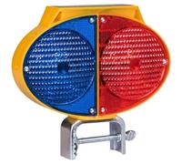 Dual-Sided Solar Traffic Light, Led Blinking Nighttime Warning Light, 1000 M Range, Red Blue, Road Work, Metal Clip, Great Visibility