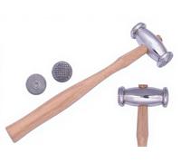 Dual Sided Texturing Hammer for Jewelry Making, Metal Smithing Tool with Wooden Handle, Thin Circles and Speckles Pattern, Repousse Craft Tool