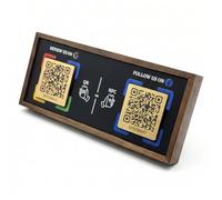 Dual Social Media Walnut Wood Stand with NFC & QR Code - Compatible with Google Review Page & Facebook, No App Needed for Setup or Use, One-Time Purchase, Lifetime Promotional Desktop Decor for