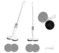 Dual Spin Electric Mop Cordless, Rechargeable Floating Floor Mop, Floors Scrubber Machine, Lightweight Floor Polisher with 2.0 Ah Battery,Water Tank,4 Reusable Pads,180 ° Flexible Head Rotation, White