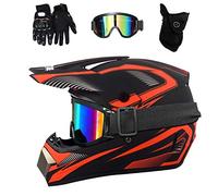 Dual Sport Full Face MTB Motocross Helmet Set, with Goggles Gloves Mask, Youth Kids Off Road ATV Motorbike Crash Helmet, Downhill BMX Enduro Quad Dirt Bike Helmet for Boy Girl ( Color : Red , Size : S