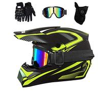 Dual Sport Full Face MTB Motocross Helmet Set, with Goggles Gloves Mask, Youth Kids Off Road ATV Motorbike Crash Helmet, Downhill BMX Enduro Quad Dirt Bike Helmet for Boy Girl ( Color : Yellow , Size