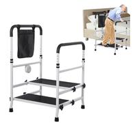 Dual Step Stool with 2 Handles, Height Adjustable Bed Steps with Non-Slip Platform & Rubber Feet, Heavy Duty Foot Stool Ladder Holds up to 200kg for Bedside, Kitchen, Car, RV, Bathtub