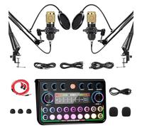 Dual Streaming Microphone Kit, 2 Person Podcast Equipment Bundle with Sound Board& Voice Changer,Audio Interface with Podcast Microphone, Condenser Mic Set for Gaming YouTube TikTok Zoom