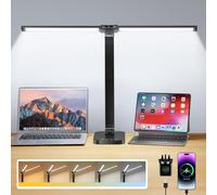 Dual Swing Arm Desk Lamp, 10 Brightness/5 Colors/Memory Reading Lamp, 1200LM+196 LED Desk Lamp with Adapter & USB Charging Port, 1.8M Range Desk Light, Desk Lamps Office, Study Lamp, Daylight Lamp