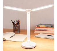 Dual Swing Arm LED Desk Lamp W/Dual Heads,Eye-Caring Table Reading Light W/5 Light Colors/Stepless Dimming/45Min Timer/3 Night Light Modes,Foldable Touch Control Beside Desk Light for Work,Study,White