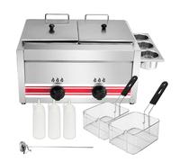 Dual Tank Commercial Deep Fryer, Stainless Steel with Independent Control Knobs, Adjustable Firepower for Restaurants, Snack Bars, and Food Stands
