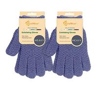 Dual Texture Bath Gloves for Shower, Spa, Massage and Body Scrubs, Dead Skin Cell Remover, Gloves with hanging loop (2 Pairs Heavy)