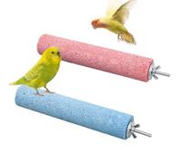 Dual-Textured Bird Perch, 2-Pack - Chewable Mineral Stone & Metal Rod Stand for Small/Medium Birds | Cage Mounted Perches for Beak Grinding, Claw Trimming (Blue & Pink)