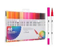 Dual Tip Brush Pens - 48 Pastel Colors Colouring Pens Water-based, Art Markers Dual Tips Fineliner & Brush for Artists Beginner Adults Sketch Journal Books Calligraphy Drawing Sketching Shading