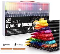Dual Tip Brush Pens Art Markers，Dual Tip Drawing Pens for Artists and Beginner Painters, Colouring Book, Drawing, Sketching, Card Making, Coloring Book, DIY, Comic，24 Colors