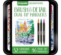 Crayola Signature Brush & Detail Dual-Tip Markers W/Tin-Assorted Colors 16/Pkg