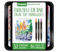 Crayola Signature Brush & Detail Dual-Tip Markers W/Tin-Assorted Colors 16/Pkg