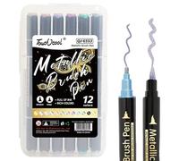 Dual Tip Metallic Marker Pens Set 12 Colours DIY Scrapbook Outline Magic Pens Accessories Metallic Painting Outline Glitter Pens Set Children Outline Glitter Pens Marker for Art, Drawing, Stones